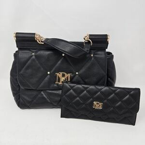 BADGLEY MISCHKA BLACK QUILTED TOP HANDLE PURSE NWOT BLACK WALLET FAUX LEATHER